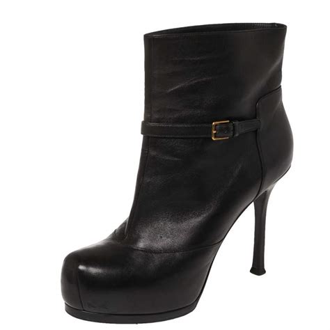 YSL Black Leather Tribtoo Ankle Boots 